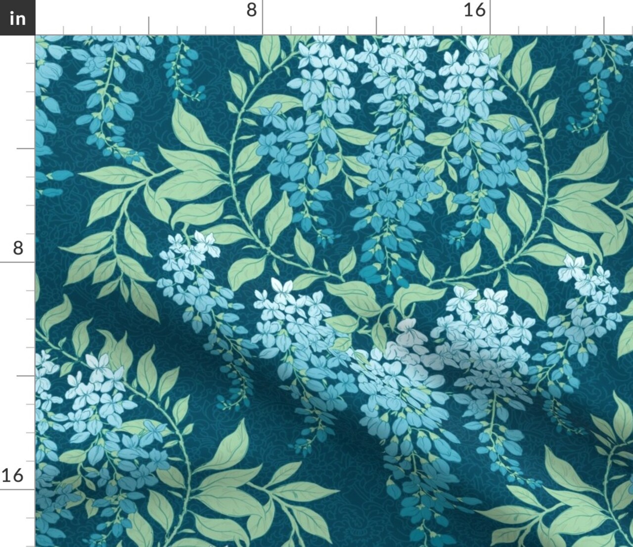 Art Deco Floral Garden Botanical Cottagecore Wisteria Vine Custom Printed Fabric by Spoonflower Various Fabrics by the Yard or Fat Quarter
